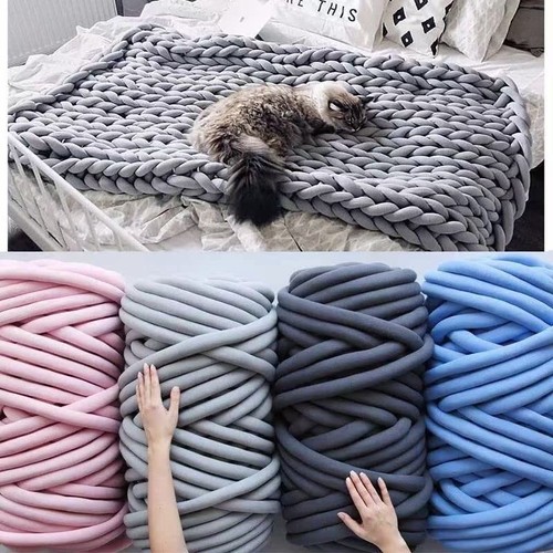 Chunky Yarn for Arm Knitting Crochet Making Blanket Pets House(Light Blue) - Picture 5 of 6