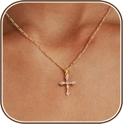 Cross Necklace for Women,14K Gold Plated Cross Pendant Necklace Jewelry | Dainty