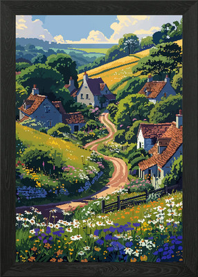 Märchenstadt Pixel Kunst Gerahmtes Wandbild Poster Leinwanddruck Bild