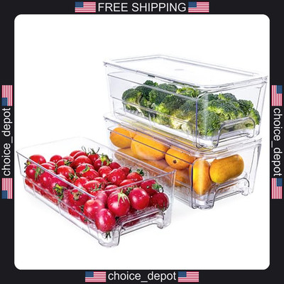 refrigerator organizer bins 3-pack stackable fridge storage drawers