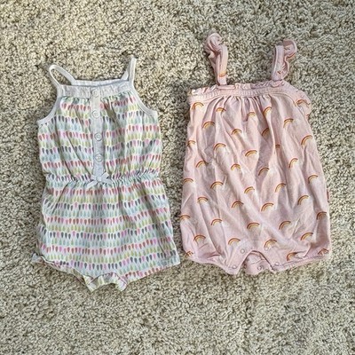 Baby Gap & Circo Pink Rainbow Multicolor Romper Set Summer Tank Top Shorts 3-6 M