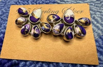 Neu mit Etikett lila Dahlie Türkis 925 Sterlingsilber Statement Cluster Ohrringe