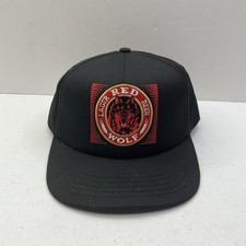 Vtg Red Wolf Lager Beer Follow Your Instincts Snapback Black Hat Cap Made In USA