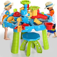 Sand & Water Activity Table for Kids Outdoor Play Table with Stool & Toy Set