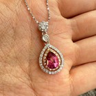 925 Sterling Silver Necklace 8x6mm Natural Pink Topaz Gemstone Zircon Teardrop — photo 5