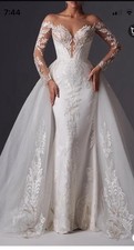 Off-Shoulder Lace Long Sleeve Wedding Dress Train Ball Gown White Princess