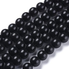8MM Black Stone Beads-ONE Gemstone Bead Strand-Jewelry Making Supply Crafts NWT