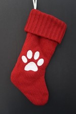 Target Wondershop Knit Cat Dog Paw Print Monogram Christmas Stocking RED 20"