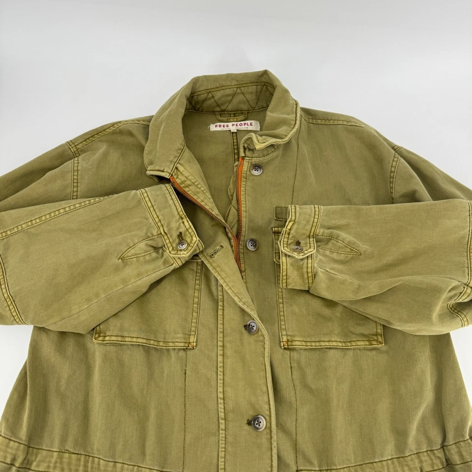 Chaqueta utilitaria militar Free People verde oliva bolsillos de carga botones cremallera XL Foto 3 de 4