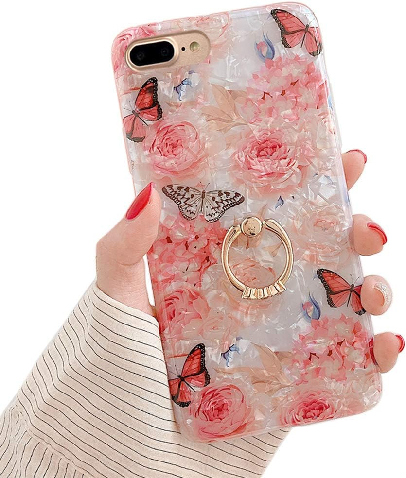 Qokey Case for Iphone 8 Plus/ 7 plus 5.5 Inch Flower Cute Design for Women Girls