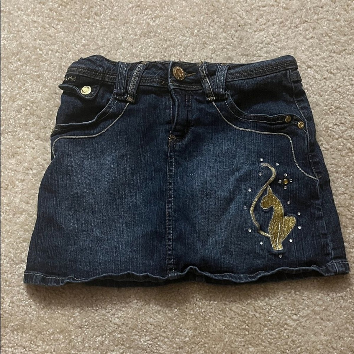 Y2K Baby Phat Denim Skirt Cat Logo Girls Size 8 Blue Jean Mini | eBay