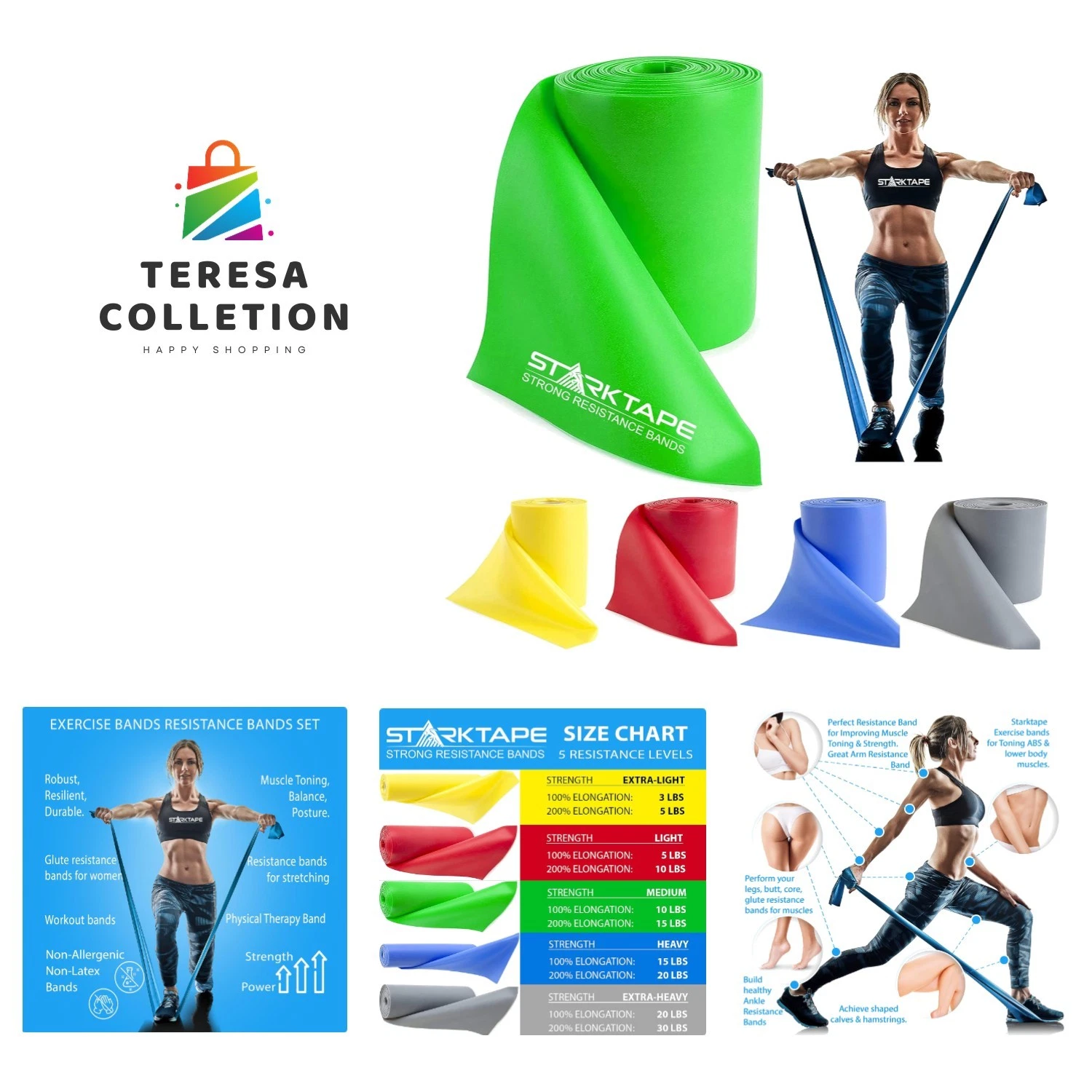 Resistance Bands Professional 8,16, 25, 50 Yards Bulk Rolls. Latex-Free Elast...