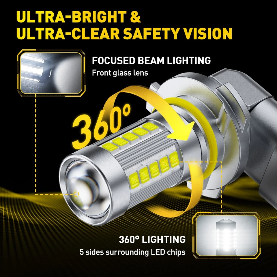 9006 HB4 LED Fog Light Bulbs 12000LM Canbus For Chrysler PT-Cruiser PT 2000-2010 - Image 3 of 4