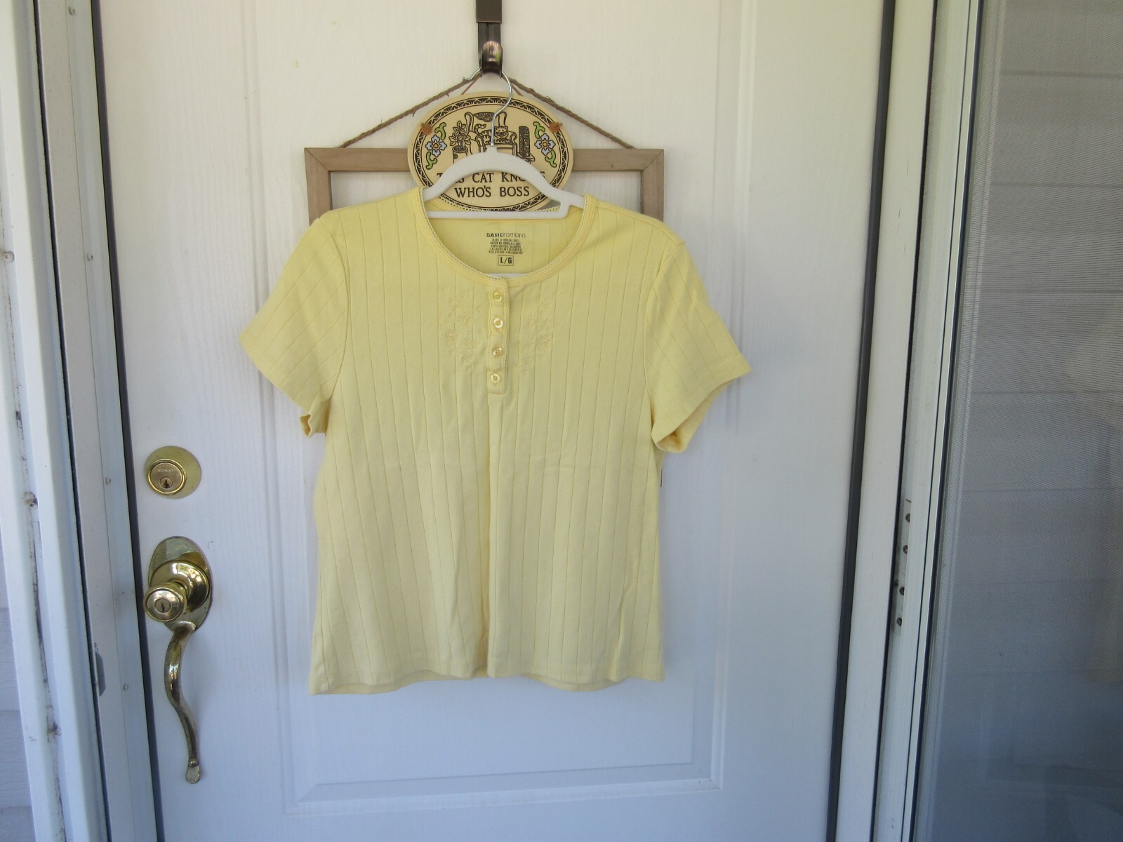Basic Editions Womens L Yellow Tshirt with Embroidered Neck | eBay