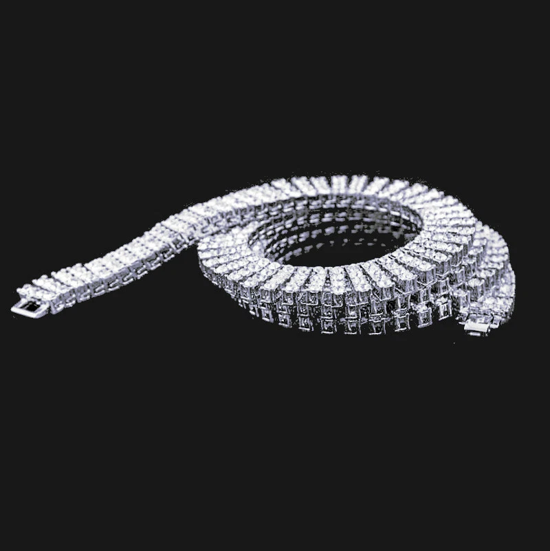 4FReedom 4 行 14K 白色金色饰面模拟水晶网球男式项链 — 第 3/3 张图片