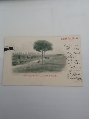 ROME VIA APPIA NEW. CLAUDIO AQUEDUCTS ANIMATED POSTCARD TRAVELLED 1903