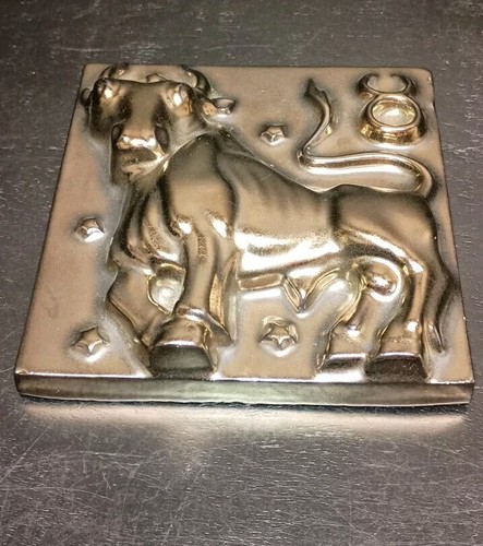 Vintage Summitville Pottery Embossed Relief Tile Zodiac Taurus Bronze Glaze 6" - Picture 2 of 9