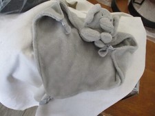 Modern Baby Gray Elephant Crinkle Ears Satin Knots Security Blanket Lovey 13"