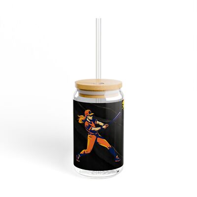 Softball Player Sipper Glass - Personalized Sports Drinkware,Custom 16oz Tumbler