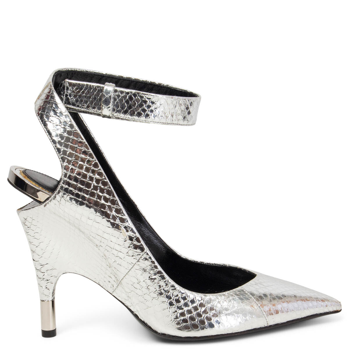 65181 auth TOM FORD metallic silver PYTHON WEDGE … - image 1