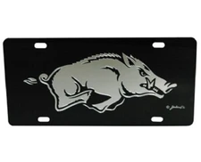 ARKANSAS RAZORBACKS MIRROR CAR TAG LICENSE PLATE BLACK SILVER HOG AUTO