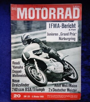 Motorrad 20/1968, Test BSA / Triumph Trident, GP in Monza