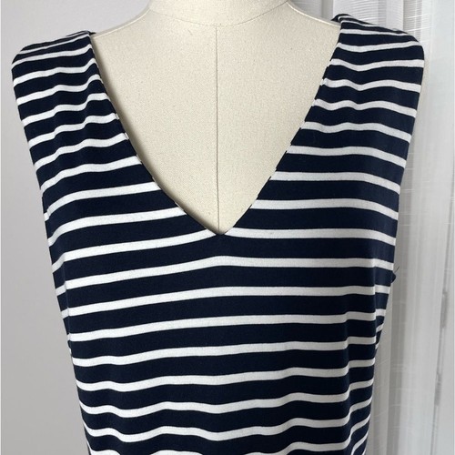 NWT Banana Republic Navy Stripe Ponte Flounce Midi Sleeveless Dress Size 14 - Picture 7 of 12