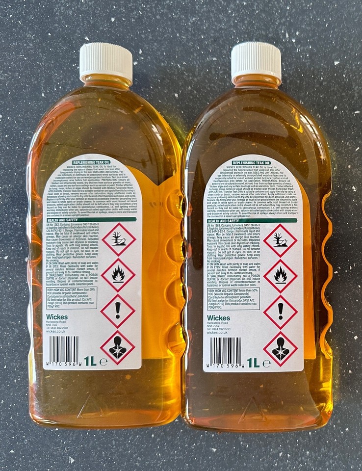 TEAK OIL WICKES 2 x 1 Litre Garden Wood Sealer Furniture Nourishes