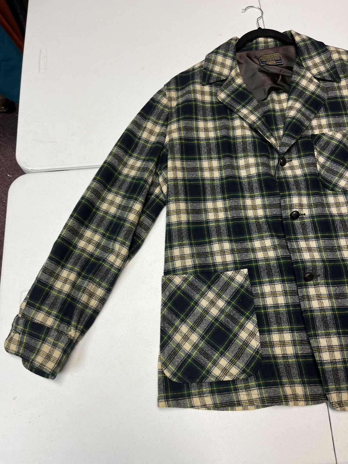 VTG Pendleton Blazer Jacket Large Brown Plaid 100… - image 8