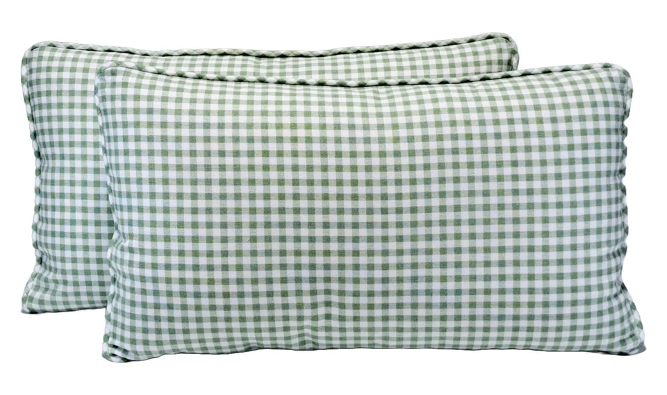 Capa de travesseiro lombar xadrez verde Gingham Sage 12x20 com cordão - Imagem 2 de 4