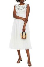 NWT Red Valentino Guipure Lace-paneled Cotton Dress 46 EU, white MSRP$1100