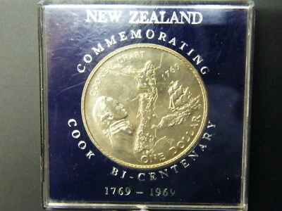 Münze 1 Dollar Neuseeland 1969 200 Jahre Cook Entdeckung in Kunststoffbox - Bild 1 von 2