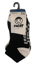 Neff No Show Socks 3 Pair Boys Youth 3-5.5 Black White w/ Logo Skate Ride Kids