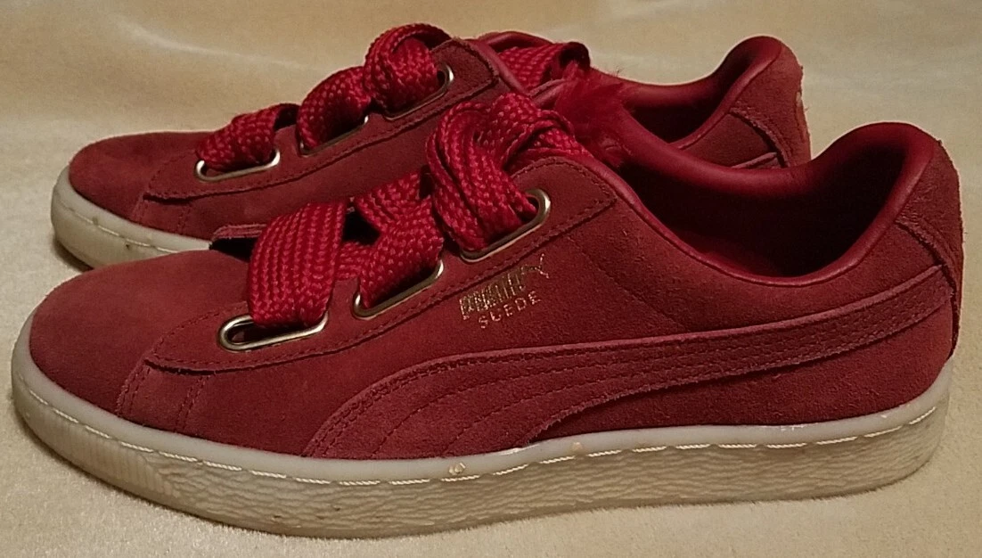 PUMA Suede Heart Celebrate Women&#039;s Sz 8 Red Dahlia Sneakers Shoes Glitter |