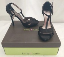 Kelly  Katie Women's 7.5 Pumps High Heel Stilettos Black Anna Elegant Strap EUC