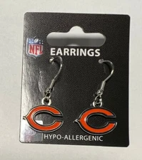 CHICAGO BEARS NFL TEAM LOGO DANGLE EARRINGS BY AMINCO FREE SHIPPING