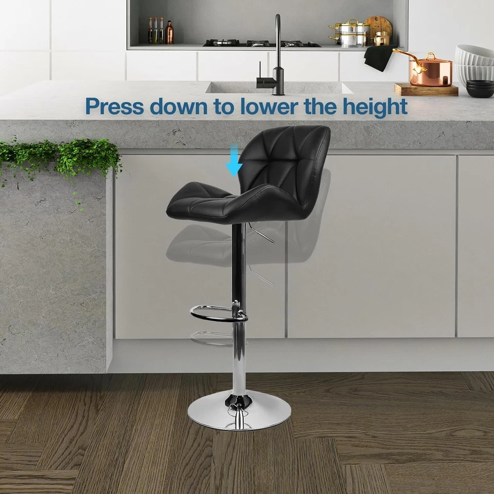 Set of 4 Bar Stools Height Adjustable Chair Swivel Seat Counter Kitchen Seat Pub - Image 2 of 4