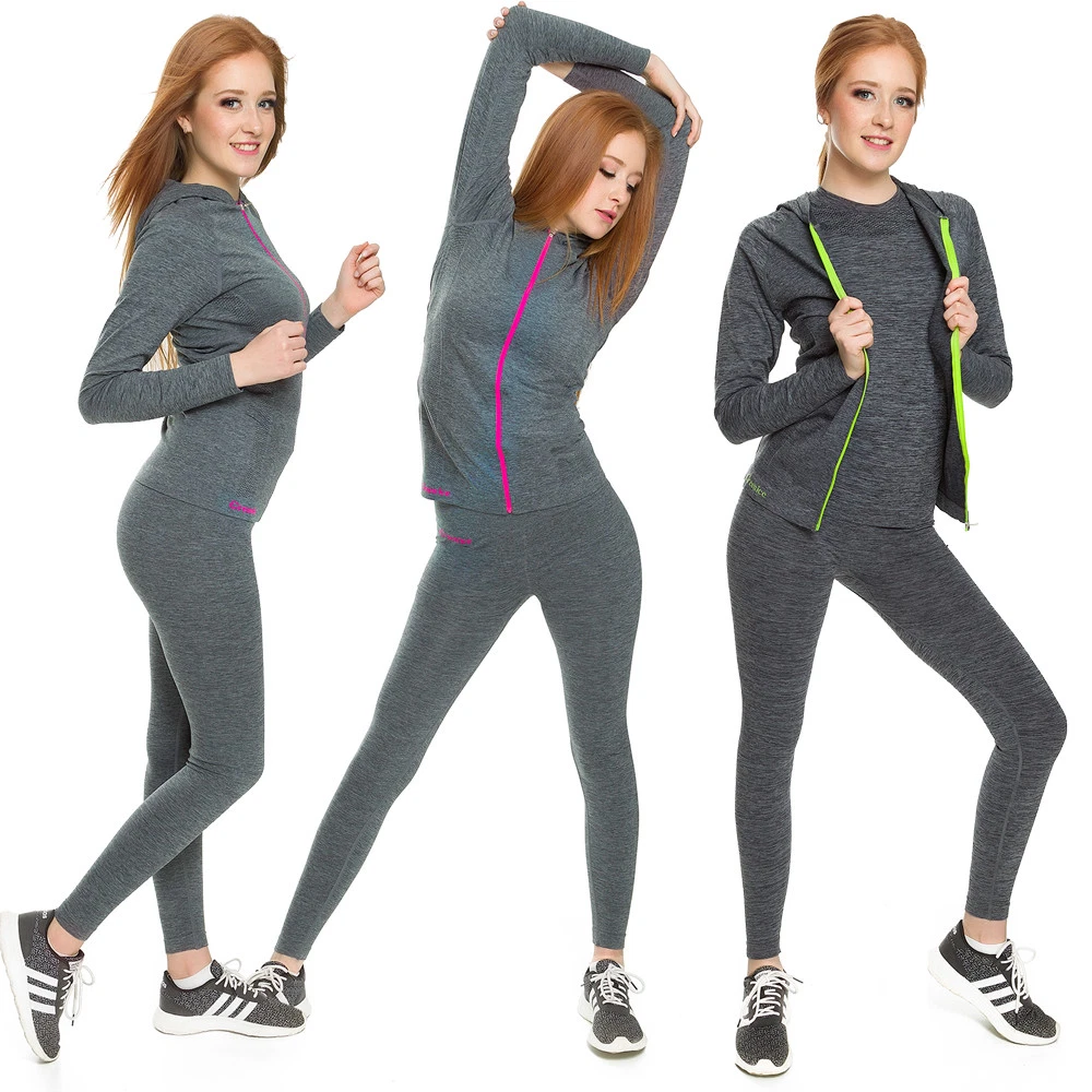 Ladies Gym Outfit Elastic T-shirt Leggings Hoodie Fitness Workout