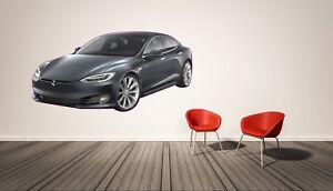 Tesla Model S Wall Hole 3D Decal Vinyl Sticker Decor Room Smashed Luxury Car