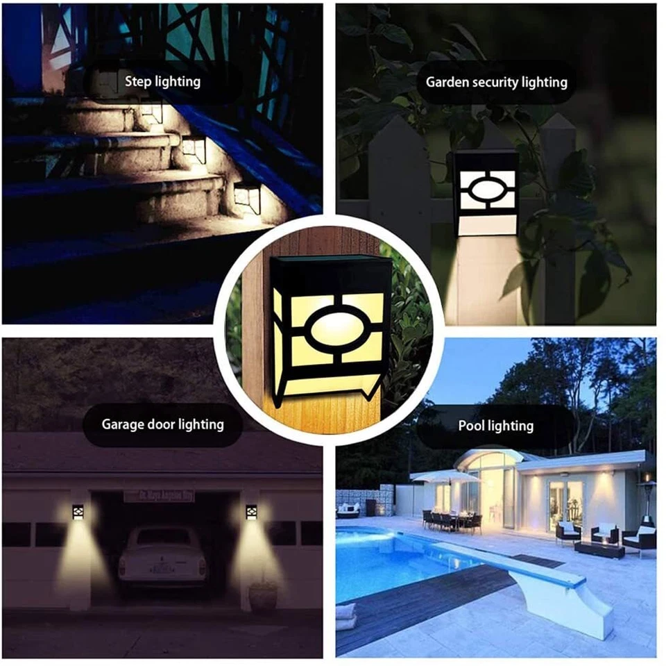 Luces solares para cerca jardín 4 piezas impermeables pared exterior escalón patio balcón patio pa Foto 3 de 4