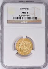 1909-D INDIAN HEAD $5 HALF EAGLE GOLD NGC AU58