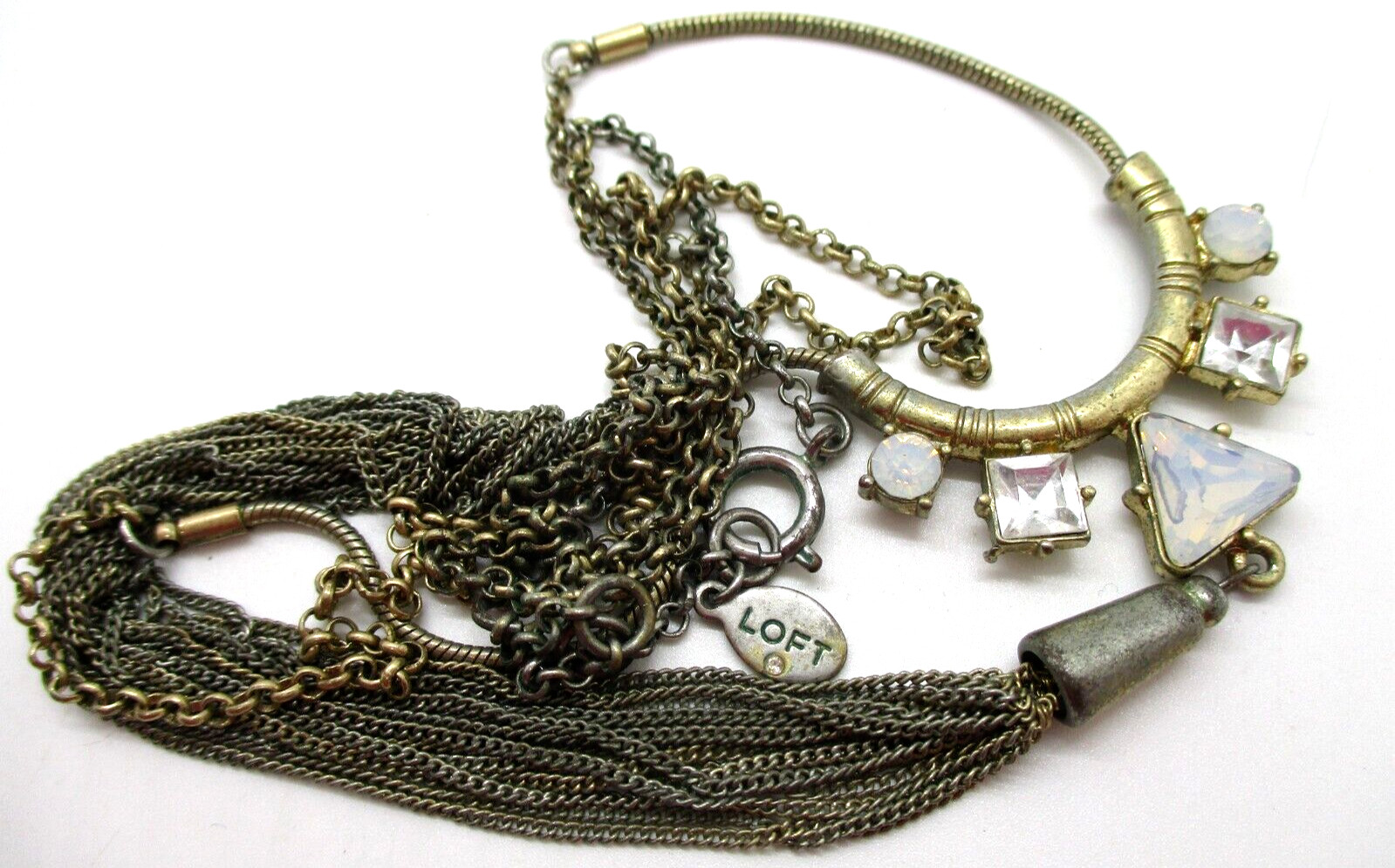 Signed LOFT Silver tone moonstone rhinestone tass… - image 3