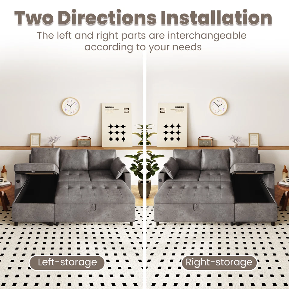 Sofá Danrelax en forma de L, cama extraíble con USB y portavasos Foto 3 de 4