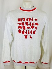 Sign Language Embroidered Sweatshirt Large Unisex Oatmeal Red Vintage 90  s Mint