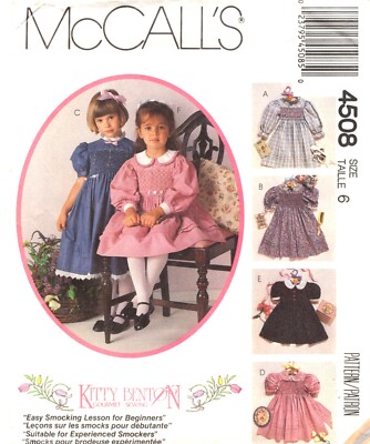 Kitty Benton SMOCKING Smocked Dresses Girls 6 McCall's 4508 UNCUT Sewing Pattern