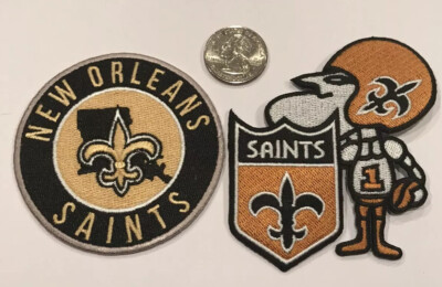 (2)-NEW ORLEANS SAINTS Vintage Style Iron on Embroidered Patches 3 X 3  & 4 x 3 