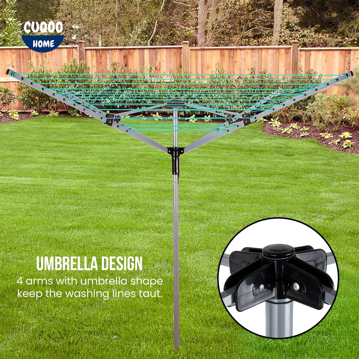 CUQOO Arm 45M Rotary Airer Outdoor Clothes Dryer with Spike