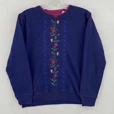 VTG Shenanigans Women's Sweater Floral Size Small Crew Neck Blue Embroidered