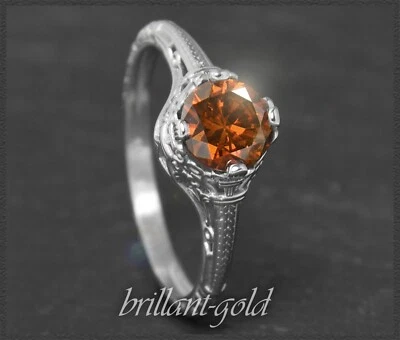 Diamant Ring, 0,86ct Brillant in rotorange, 585 Gold, Antik Jugendstil Design - Bild 1 von 4