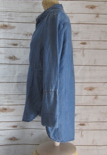 Anthropologie Cloth & Stone Womens XS Indigo Blue Tencel High Low Tunic Shirt - Picture 3 of 7